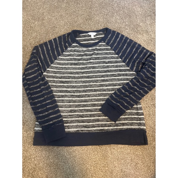 Time and Tru Tops - Time and Tru Striped Raglan Sleeve Pullover Sweatshirt Top Womens Navy White